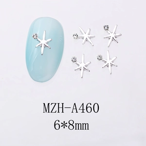 Détail de bijoux d'ongles étoile en alliage argenté 6x8mm avec strass pour manucure DIY