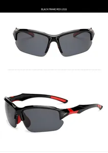 Dual view of polarized sports sunglasses in black and red for cycling and running