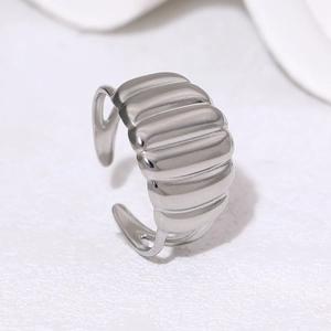 Minimalist adjustable open ring with elegant silver wave texture and polished finish