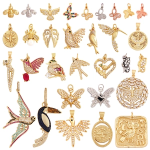 Animal Bird Bee Butterfly Pendant Charm Cubic Zirconia Alloy Gold Plated DIY Jewelry Making Accessory Exquisite