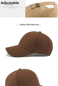 Dettaglio della fibbia in metallo regolabile e trama in twill di cotone del cappello