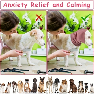 Pink calming dog snood for anxiety relief and noise protection during grooming