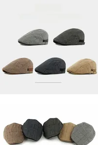 Detailed grid showing five colors of wool plaid beret hats with textured fabric