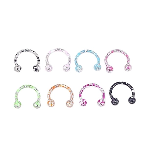 Set of 8 stainless steel horseshoe rings with speckled patterns for nose and ear piercing