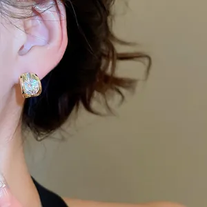 Elegant 18k gold plated sterling silver stud earrings with sparkling round zircon stone