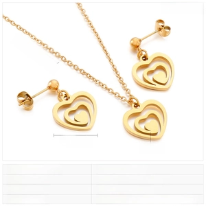 Detailed view of 6g golden titanium steel heart jewelry set with necklace and earrings
