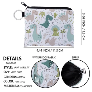 Cartoon dinosaur mini wallet with waterproof fabric and zipper detail dimensions