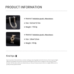 Detailed size chart for vintage pearl and rhinestone necklace and bracelet set