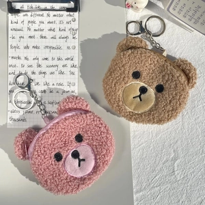Portamonete in peluche a forma di orsetto con gancio portachiavi rosa e marrone