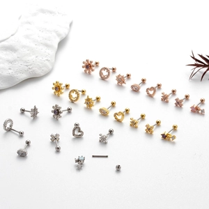 Various shapes of heart and star zircon stud earrings in gold, silver, and rose gold finishes
