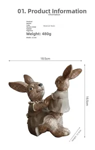 Gedetailleerde hars konijn figuur afmetingen 18,5x16,5x8,5cm voor tuin decoratie