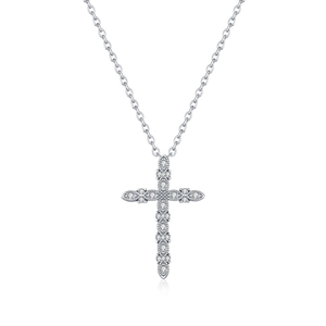 Polished S925 sterling silver cross necklace with shimmering D-color moissanite stones