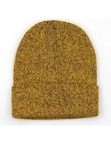 Close-up of yellow and black mixed knit texture on a cozy winter beanie hat