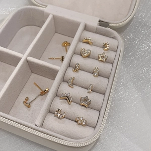 18k gold plated heart and star stud earring set with sparkling cubic zirconia accents