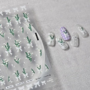 3D embossed nail stickers with lily of the valley and bow designs for manicure art