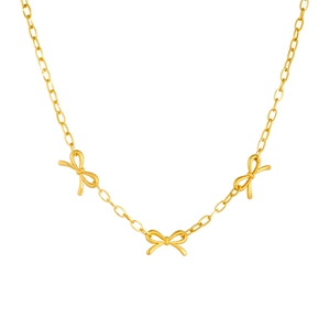 Minimalist gold plated stainless steel cross chain necklace with three bow pendants