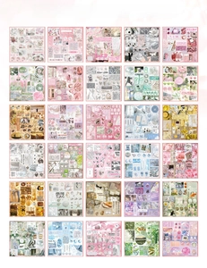 Detail view of 30 retro stickers in a 5x6 grid showing various aesthetic colors and designs