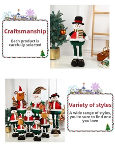 Detail of plush Christmas gnomes with telescopic legs in festive red and green fabric