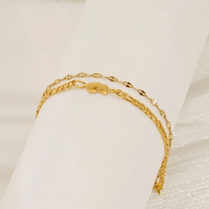 Double Layer Stainless Steel Bracelet 18K Gold Plated Heart Pendant Minimalist Fashion Jewelry For Women