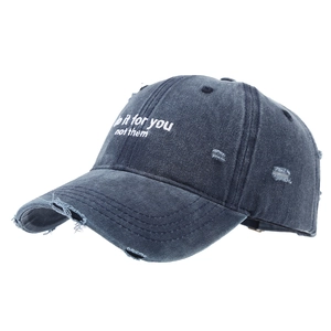 Vintage navy blue washed cotton baseball cap with white inspirational embroidery