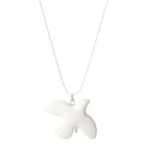 Collier minimaliste avec pendentif colombe en céramique blanche sur cordon long