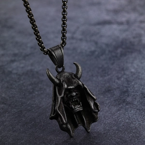 Hannya Mask Pendant Necklace Stainless Steel Gothic Devil Demon Skull Vintage Punk Jewelry For Men Dark Aesthetic