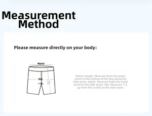 Guide de mesure détaillé pour shorts de yoga incluant taille, hanches et longueur totale