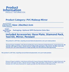 Detailed specifications for DIY crystal diamond painting mirror kit with PVC materials