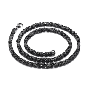 Detailed close-up of a black titanium steel hip hop chain with secure lobster clasp