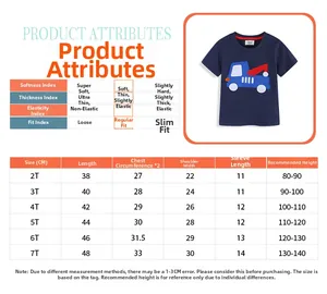 Guide des tailles pour t-shirt enfant brodé avec dimensions détaillées de 2 à 7 ans