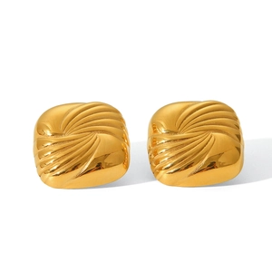Square wavy textured stainless steel stud earrings with 18K gold plating finish