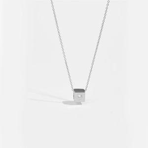 Elegant S925 sterling silver necklace with a square cubic zirconia cube pendant