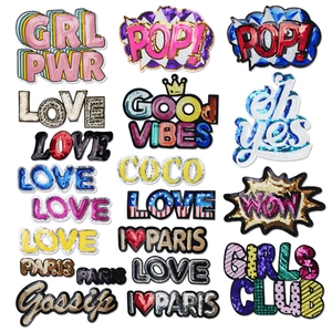 Grands Écussons Brodés À Paillettes Lettres Applique En Tissu Brillant Pour Vêtements Sacs Décoration DIY Style Slogan