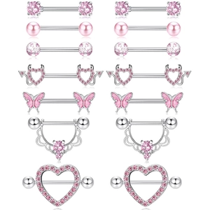 Nipple Rings Barbell Stainless Steel Copper Zircon Heart Moon Butterfly Body Piercing Jewelry Pink White Fashion For Women