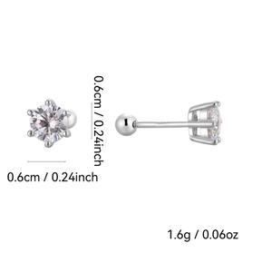 S925 sterling silver hexagram stud earrings with zircon and screw back closure