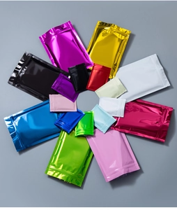 Colorful aluminum foil ziplock bags in various sizes and vibrant metallic finishes