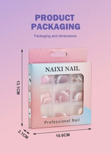 Detailed view of professional solid color press-on nail kit packaging with 108 pieces
