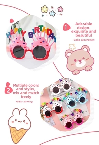 Funny cupcake-shaped birthday party glasses with Happy Birthday text in multiple colors