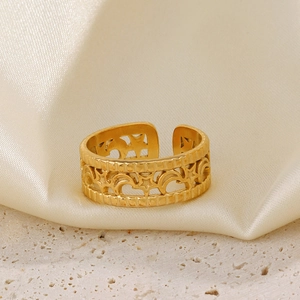Elegant 18K gold plated stainless steel open ring with moon and star cutout patterns