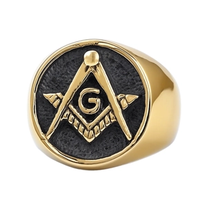 Anello con sigillo massonico vintage in acciaio inossidabile oro e nero con simbolo G