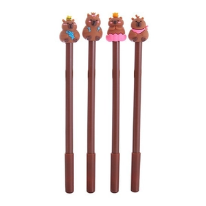 Cute Capybara gel pens set of 4 brown pens with unique cartoon toppers and soft grip
