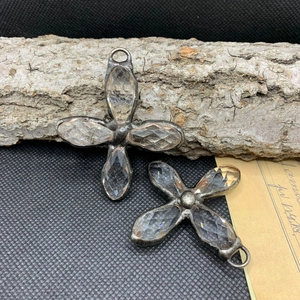 Pendentif trèfle en croix argenté vintage avec verre cristal pour colliers de chandail