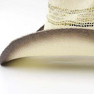 Classic woven straw cowboy hat with wide brim and vintage gradient brown edges