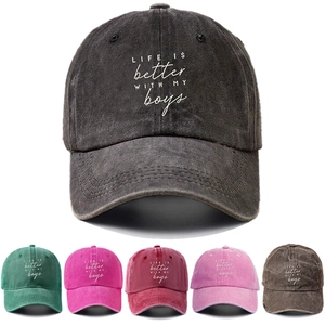 Baseball Cap Washed Cotton Distressed Sunshade Hat Life Is Better With My Boys Slogan Casual Adjustable Headwear