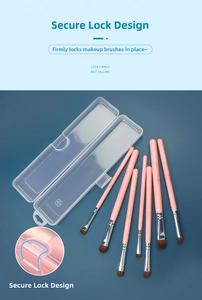 Detail view of the secure buckle design on the transparent makeup brush storage case