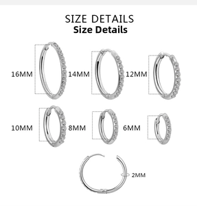 Tabella taglie dettagliata orecchini a cerchio con strass da 6mm a 16mm