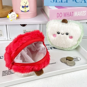 Plush apple coin purses in red and green with cute embroidered faces for girls