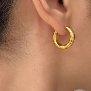 Minimalist Chunky Hoop Earrings Polished Copper Earring Post Round Circle Modern Versatile Jewelry For Women