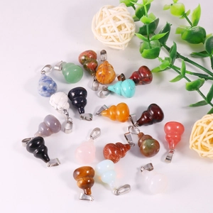 Assorted natural gemstone bottle pendants in diverse colors with silver metal clasps