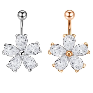 Flower Belly Button Ring Stainless Steel Pear Cut Zircon Navel Piercing Jewelry For Women Fashion Elegant Accessory